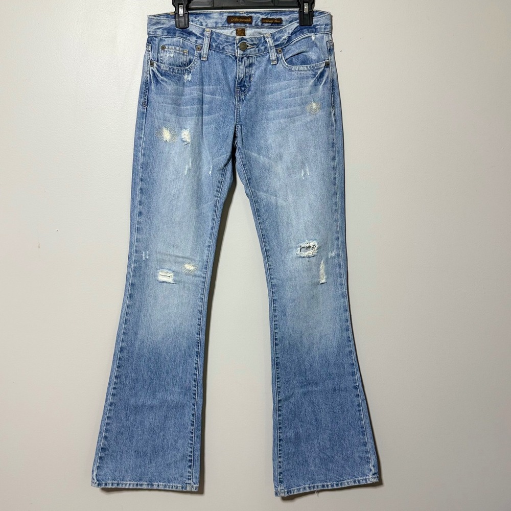 Vintage Y2K Aeropostale Authentic Flare Jeans Size 3/4 Long Low Rise Distressed